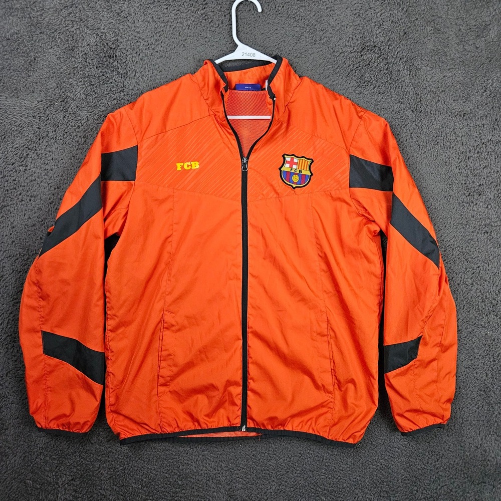 FC Barcelona Mens Medium Orange Full Zip Mesh Lined Windbreaker Track Jacket